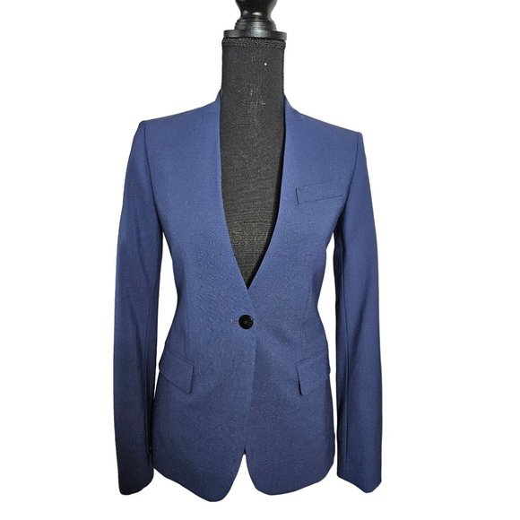 Theory Jackets & Blazers - Theory Collarless Staple Jacket Traceable Wool Blend Women Size 00 Fully Lined